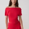 Top de manga corta con volantes de modal Talise – Rojo Top de manga corta con volantes de modal Talise – Rojo