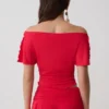 Top de manga corta con volantes de modal Talise – Rojo Top de manga corta con volantes de modal Talise – Rojo