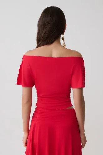 Top de manga corta con volantes de modal Talise – Rojo