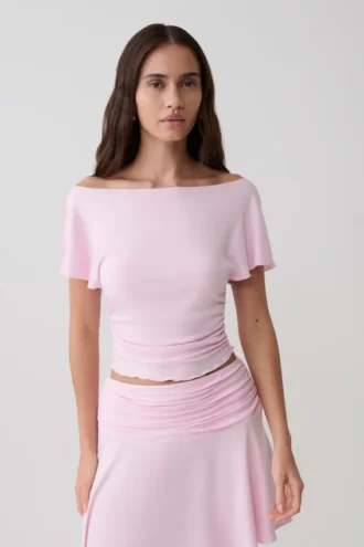 Top de manga corta con volantes de modal Talise – Rosa ballet