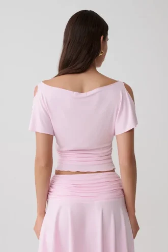 Top de manga corta con volantes de modal Talise – Rosa ballet