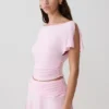 Top de manga corta con volantes de modal Talise – Rosa ballet