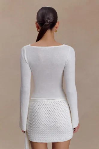 Top de manga larga con cuello vuelto de punto Elowen – Blanco