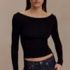 Top de manga larga de punto elástico de lana merino Paedyn – Negro Top de manga larga de punto elástico de lana merino Paedyn – Negro