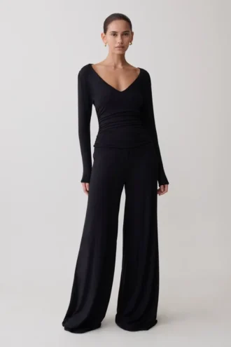Top de manga larga Sari en modal – Negro