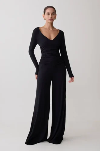 Top de manga larga Sari en modal – Negro