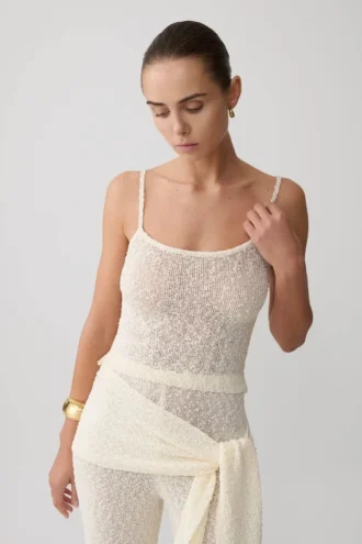 Top de punto bouclé Mattais – Marfil