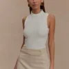 Top de punto con cuello alto Oona – Marfil