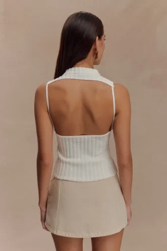 Top de punto con cuello alto Oona – Marfil