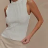 Top de punto con cuello alto Oona – Marfil