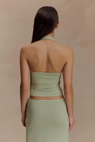 Top de punto con cuello halter Xanthia – Verde pastel