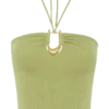 Top de punto con cuello halter y detalles metálicos de Dimitri – Verde oliva claro Top de punto con cuello halter y detalles metálicos de Dimitri – Verde oliva claro