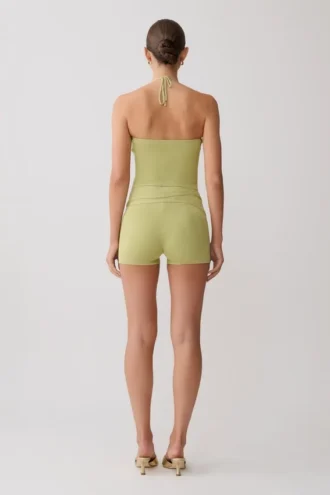 Pantalones cortos de punto Dimitri con cinturón – Verde oliva claro