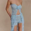 Top de punto de ganchillo sin tirantes Aeline – Azul cielo