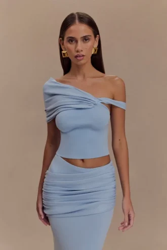 Top de punto fruncido Irene – Azul