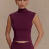 Top de punto vendaje de cuello alto Romaine – Burdeos Top de punto vendaje de cuello alto Romaine – Burdeos