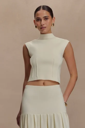 Top de punto vendaje de cuello alto Romaine – Marfil Top de punto vendaje de cuello alto Romaine – Marfil