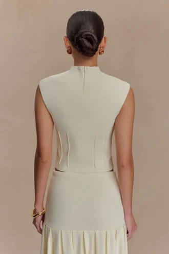 Top de punto vendaje de cuello alto Romaine – Marfil Top de punto vendaje de cuello alto Romaine – Marfil