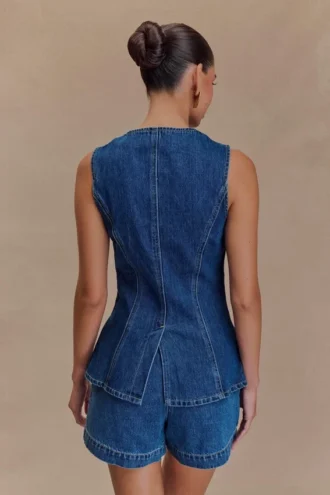 Top Denim abotonado Abel – Azul oscuro