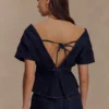 Top Denim con hombros al aire Rayne – Azul índigo
