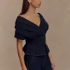 Top Denim con hombros al aire Rayne – Azul índigo
