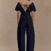 Top Denim con hombros al aire Rayne – Azul índigo