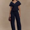 Top Denim con hombros al aire Rayne – Azul índigo