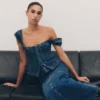 Top Denim de manga corta Loretta – Azul oscuro lavado