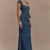 Top Denim de manga corta Loretta – Azul oscuro lavado