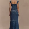 Top Denim de manga corta Loretta – Azul oscuro lavado