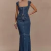 Top Denim de manga corta Loretta – Azul oscuro lavado