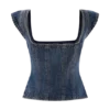 Top Denim de manga corta Loretta – Azul oscuro lavado