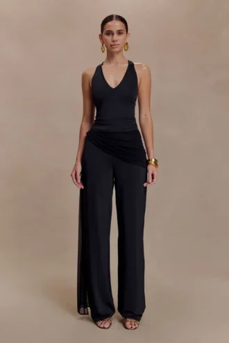 Pantalones anchos fruncidos Aspyn Slinky – Negro