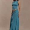 Falda maxi fruncida y fluida Erina con detalles metálicos – Verde azulado Falda maxi fruncida y fluida Erina con detalles metálicos – Verde azulado