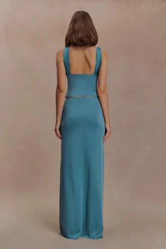 Falda maxi fruncida y fluida Erina con detalles metálicos – Verde azulado Falda maxi fruncida y fluida Erina con detalles metálicos – Verde azulado