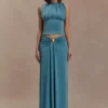 Falda maxi fruncida y fluida Erina con detalles metálicos – Verde azulado Falda maxi fruncida y fluida Erina con detalles metálicos – Verde azulado