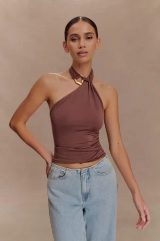 Top halter ajustado Mariposa – Chocolate