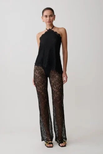 Pantalones de encaje de pierna ancha Theodosia – Negro Pantalones de encaje de pierna ancha Theodosia – Negro