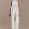 Pantalones de satén de corte recto Sydney – Marfil Pantalones de satén de corte recto Sydney – Marfil