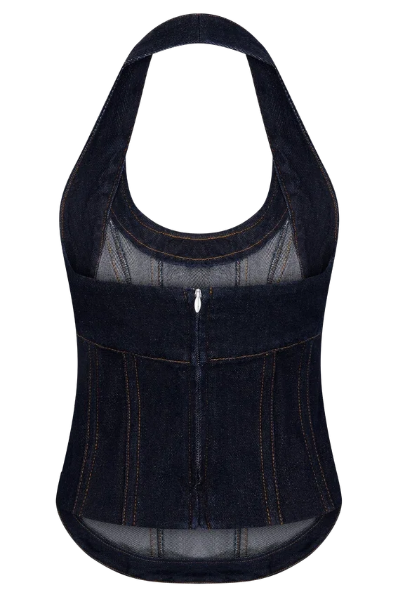 Top halter con corsé de Denim Meadow – Azul índigo Top halter con corsé de Denim Meadow – Azul índigo