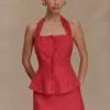 Top halter con peplum de lino Kallie – Rosa quemado Top halter con peplum de lino Kallie – Rosa quemado