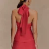 Top halter con peplum de lino Kallie – Rosa quemado Top halter con peplum de lino Kallie – Rosa quemado