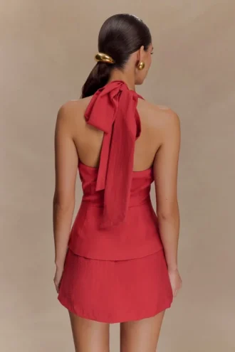 Top halter con peplum de lino Kallie – Rosa quemado Top halter con peplum de lino Kallie – Rosa quemado