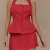 Top halter con peplum de lino Kallie – Rosa quemado Top halter con peplum de lino Kallie – Rosa quemado
