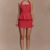 Top halter con peplum de lino Kallie – Rosa quemado Top halter con peplum de lino Kallie – Rosa quemado