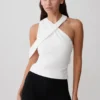 Top halter cruzado de crepé Sable – Blanco Top halter cruzado de crepé Sable – Blanco