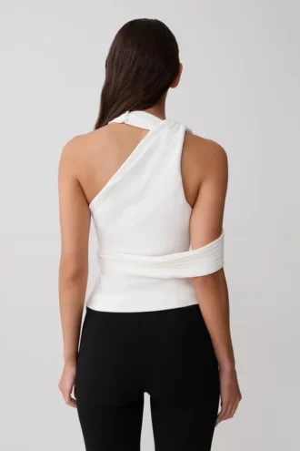 Top halter cruzado de crepé Sable – Blanco