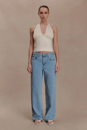 Top halter de crepé Cressida – Marfil