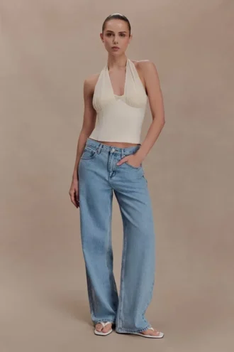 Top halter de crepé Cressida – Marfil
