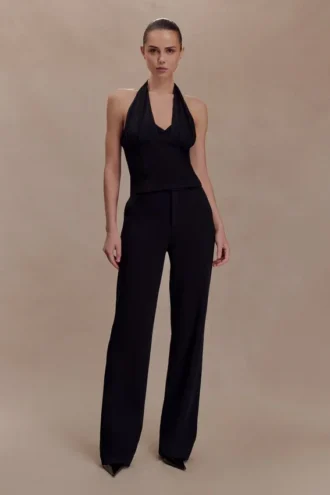 Top halter de crepé Cressida – Negro
